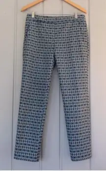 NWOT Adrianna Papell Stretch Cropped Pants 6 Blue White Geometric Print Pull On