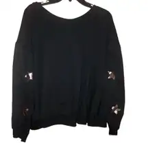 Balloon Star Print Sleeve Knot Twist Back Sweatshirt Black Large