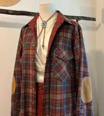 Pendleton USA LOBO Vintage Patch Elbow Flannel Wool Button Down Shirt Size Large