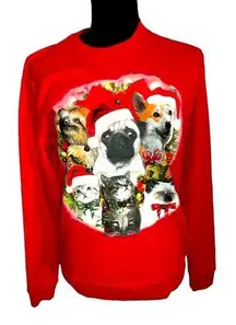 UGLY CHRISTMAS SWEATER LONG SLEEVE CREWNECK DOGS/ANIMALS W BELLS SIZE MEDIUM