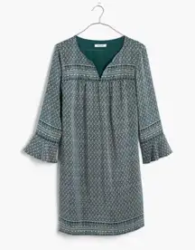 Madewell 100% silk Green‎ Starland Bell Sleeve Dress Womens Size L Split …