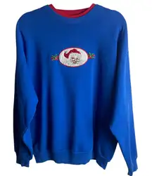 Vintage M&C Sportswear L Crew Neck Sweatshirt Embroidered Santa Blue Christmas