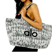 ALO Yoga Women Tote Bag LARGE Gray Tie Dye Canvas Cotton