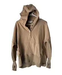 Bucket List Hoodie Womens Small Tan Pullover Snap Neck Ribbed Hem Thumbholes