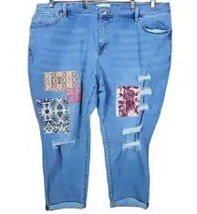 Lane Bryant Jeans Womens 22P Boho Patchwork Flex Magic Waist Mid-Rise Boyfriend