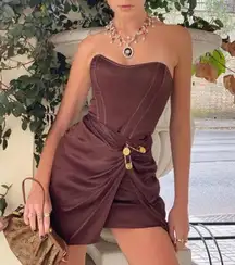 Bloggers Favorites Brown Topstiched Draped Dress