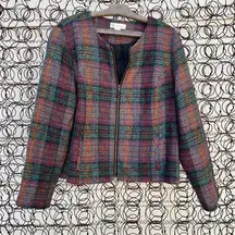 Christopher and Banks Plaid Wool Blend Zipper Front Blazer Jacket