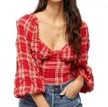 Free People  Cherry Bomb Balloon Sleeve Top