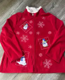 VTG Breckenridge Embroidered Snowman Snowflake Christmas Full Zip Fleece Sweater