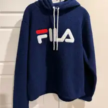 Fila Dark Blue Sherpa Off-Duty Hoodie Cozy Streetwear Fit Check Loungewear NWT