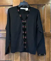VICTORIA JONES Beaded Black Christmas Layered Cardigan Medium Vintage Sweater