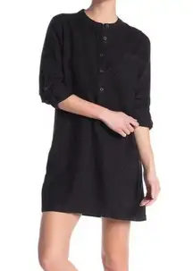 Michael Stars  Molly 100% Linen Long Tab Sleeve Mini Shirt Dress in Black Small