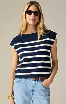 NWT J. Crew New Mariner Jersey Boatneck Muscle T-shirt Stripe Navy