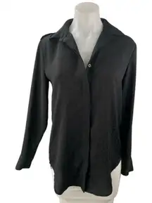 J.Crew Women's Black Loop Collared Long Sleeve Button Down Shirt Blouse Top Sz M