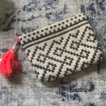 Mango‎ tweed makeup bag bright pink tassel