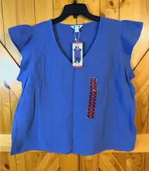 Three Dots Periwinkle v neck double gauze cotton top size XL nwt (6223)