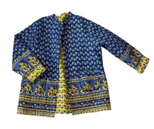 Reversible Quilty Handmade Chore Coat Large/XL Women's Blue Yellow