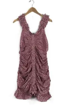 Vici Red White Floral Ruched Stretch Ruffle Sleeveless Mini Dress XL