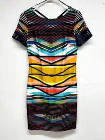 Maia Womens Multicolor Zip Up Mini Short Sleeve Dress Size 4