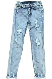 Judy Blue Skinny Fit Beach Splash Distressed‎ Light Wash Button Fly Jeans 3/26