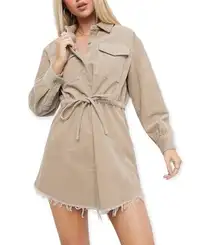 Asos Denim Tan Corduroy Oversized Button Front Belted Shirt Dress
