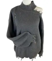 Entro Distressed Frayed Ripped Gray Oversized Grunge Sweater Women’s Size Small