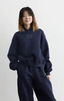 Alexander Wang Essential Crew Sweatshirt Paint Puff Logo in Navy Blue Glitter M