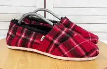 Toms Alpargata Plaid Flannel Fur Lined Slip On Flats Shoes Red Black 10