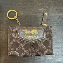 Coach Brown and Gold Monogram Keychain Wallet