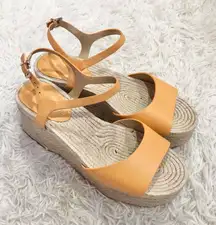 Antonio Melani Cavaaa‎ Leather Espadrille Platform Wedges Pale Peach Tan 7.5