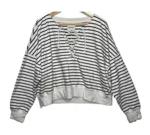 Abercrombie & Fitch Soft AF White Black Stripe Sweatshirt V-Neck Sweater Size XL