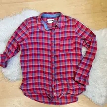 Plaid long sleeves casual western style shirt women L