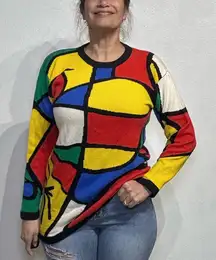 Adrienne Vittadini White Geometric Vintage Wool Sweater Sz S NWT