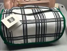Sonia Kashuk Black and White Plaid Cosmetic Bag with Green Trim Quad Valet NWT