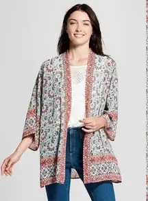 Knox Rose Boho Chic Floral Cover Up Kimono Long Sleeve Shift Loose,  Size XS  S