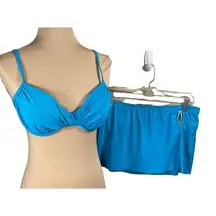 Lands End Blue Skirted Bikini Gold Accented Swim Swimsuit Size 10