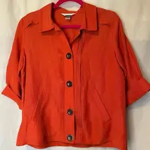 Christopher & Banks Button Up Linen Shirt Jacket Red Orange Womens Size S Pleats