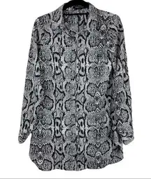 BCBGMaxAzria Snake Skin Print Button Down Tunic Top Sz XS Oversized Boho Chic