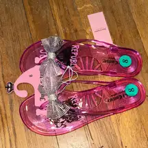 Juicy Couture Pink Sandals with Glitter‎ Bow Size 8 Jelly Shoes Glitzy