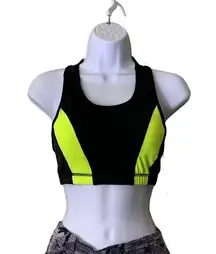 BCBG MaxAzaria Sports Bra Black Yellow Racer Back