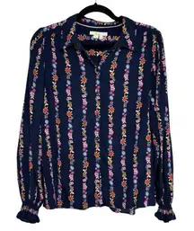 Boden Smocking Detail Blouse in French Navy Flora Bloom - Size 8