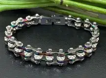 Rainbow Stainless Steel Bling Mini Motorcycle Bike Chain Bracelet 28.7g