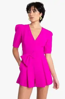 NEW Black Halo Maricopa Puff Sleeve Belted Romper in Vibrant Pink Women's Sz 10