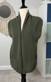 Vtg Eddie Bauer Olive Green Linen Cotton Short-sleeve Open Cardigan Sweater M