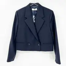 NEW Mango Cropped Wool Double Breasted Blazer M Blue