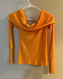 Orange Free People Long Sleeve Off the Shoulder Shirt