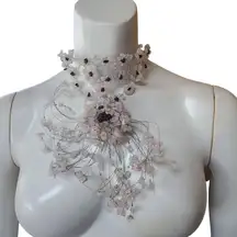 Handmade Silver Tone Wire Rose Quartz & Garnet Chip Sterling Silver Hook Choker