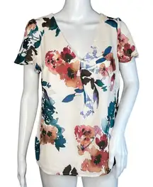 A New Day Shirt Womens Small White Multicolor Floral Career Casual‎ Versatle