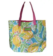 Lilly Pulitzer Estee Lauder Novelty Tropical Watercolor Lemon Canvas Tote Bag