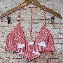 Mae | Red and White Striped Ruffled Bikini Top